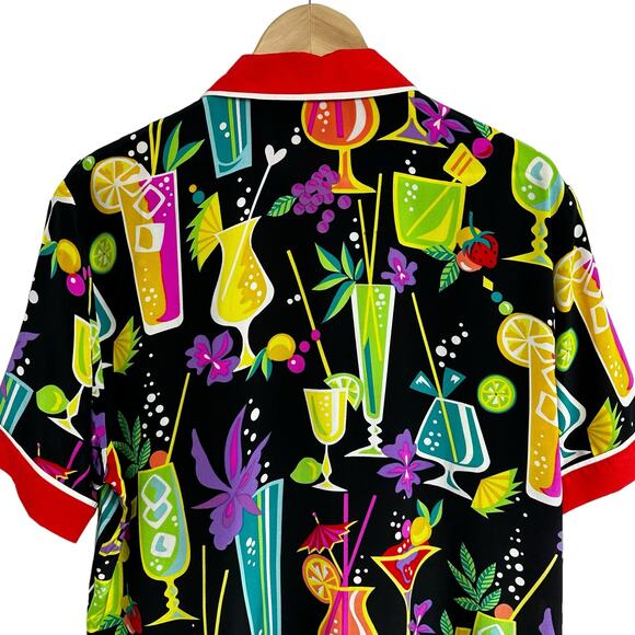 Bob Mackie Wearable Art Silk Cocktail Blouse Sz Large Short Sleeve Atomic Bright - Picture 8 of 16